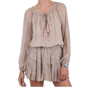 LoveShackFancy PopOver Silk Blend Metallic Dress Sz M